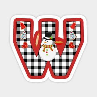 BW Buffalo Checks Pattern Monogram W | Snowman Magnet