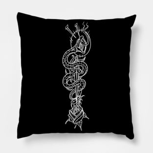 Traditional Snake & Rose Tattoo Blk Pillow