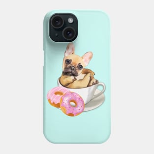 French bulldog lovers, sweet frenchie on coffee cup and Donuts Phone Case