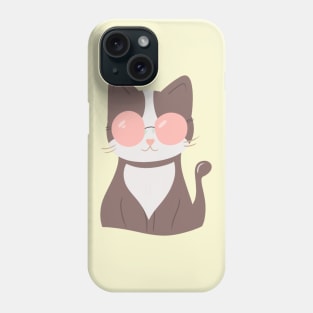 Modern Minimalist Cat: Muted Purple & White, Pink Glasses Art Phone Case