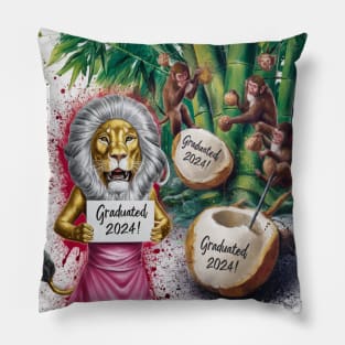 AI generated pink dress lion graduated 2024 Pillow