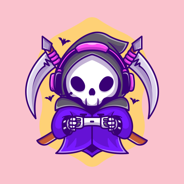 Cute Grim Reaper Gaming With Scythe Cartoon by Catalyst Labs