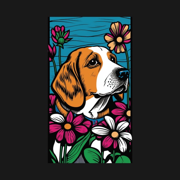 Beagle Dog Vibrant Tropical Flower Tall Retro Vintage Digital Pop Art Portrait by ArtHouseFlunky