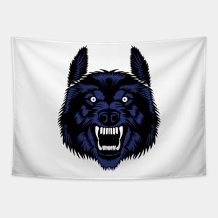 Wolf Face In Blue & Black Color - Fluffy Hairs Looking Scary Tapestry