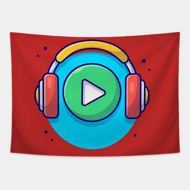 Play Button Icon with Headphones Cartoon Vector Icon Illustration Tapestry by Catalyst Labs