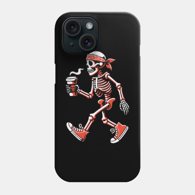 Skeleton Walking with Coffee -  Perfect for Walking Phone Case by Graphic Duster