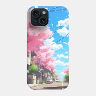 Cherry Blossom Tokyo Street Cityscape – Anime Wallpaper Phone Case