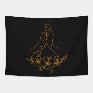 woman Hand And Dog Paw Floral With Hearts Tapestry