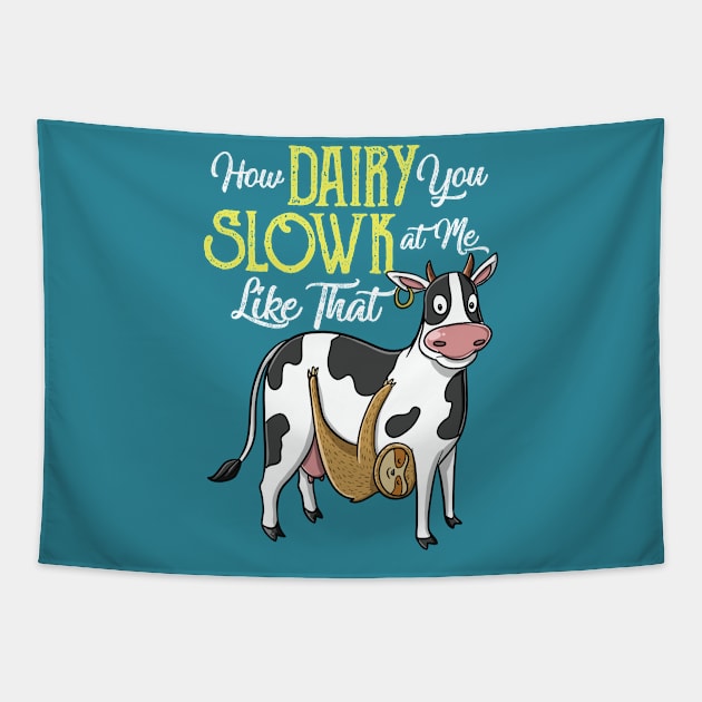 Cute Funny Dairy Cow Slow Sloth Pun Farmer Kids Gift Tapestry by Freid