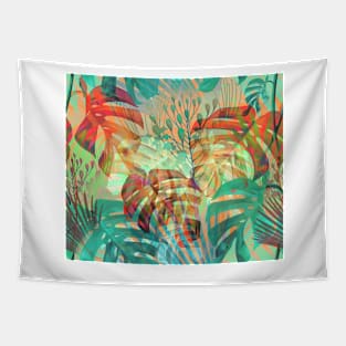 Monstera in Rain Forest (red) Tapestry