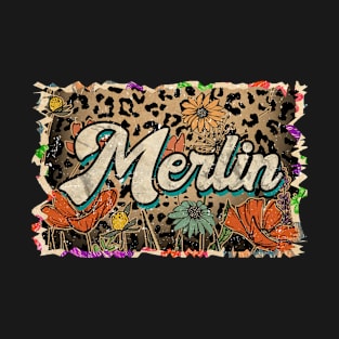 Rainbow Graphic Merlin Proud Name Birthday 70s 80s 90s Styles T-Shirt