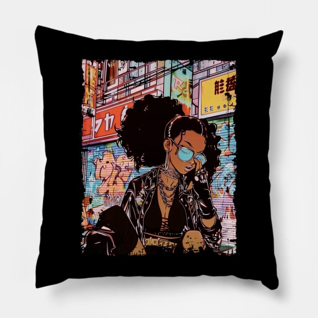 Afro Latina Girl Graffiti Urban Streetwear Hip Hop Pillow by Vlaa