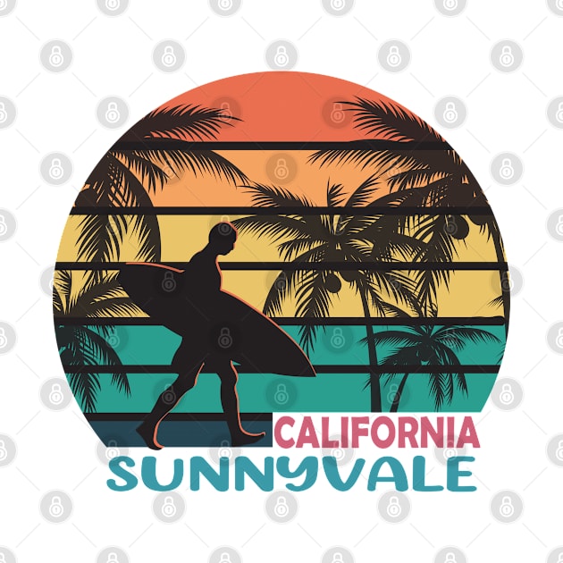 Sunnyvale California CA Palm Tree Surfboard Surfer by kalponik