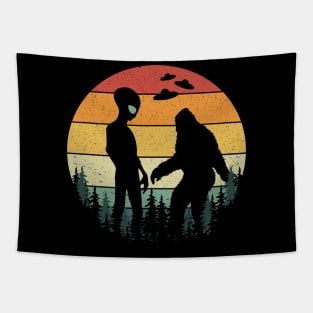 Retro Alien And Bigfoot Ufos Tapestry