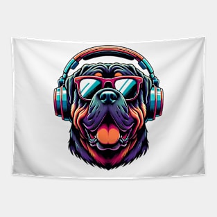 Neapolitan Mastiff as Smiling DJ with Headphones and Sunglasses Tapestry