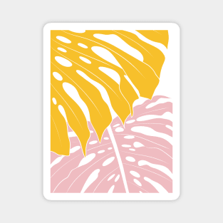 Abstract Yellow And Pink Monstera Leaves Magnet