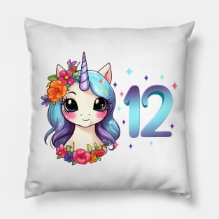 I am 12 with unicorn - girl birthday 12 years old Pillow