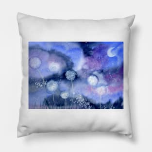 Dandelion at Night Dreamy Nature Landscape Pillow