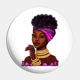 Queen Black is beautiful anime manga black girl with Gold bangles, neck ring necklace, purple dress and head wrap, brown eyes and dark brown skin ! Pin