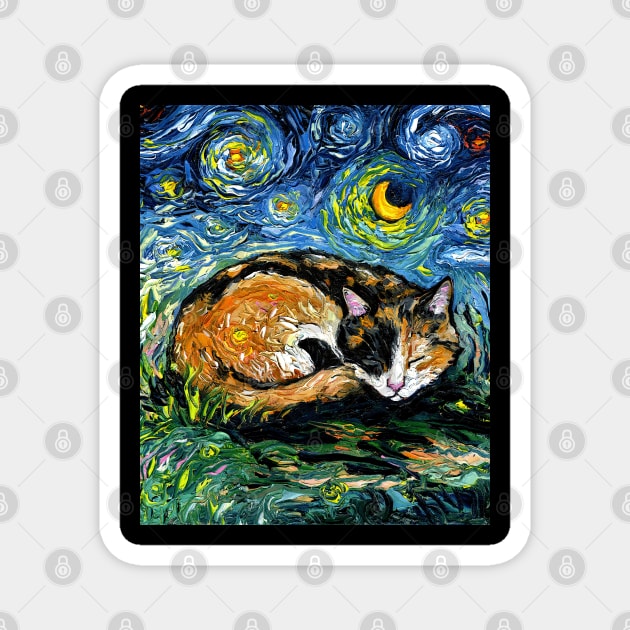 Sleepy Calico Night Magnet by sagittariusgallery