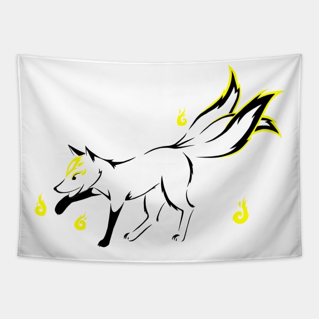 Kitsune (yellow) Tapestry by Eile