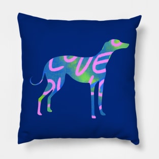 Blue and green with light pink love letters Greyhound dog Pillow