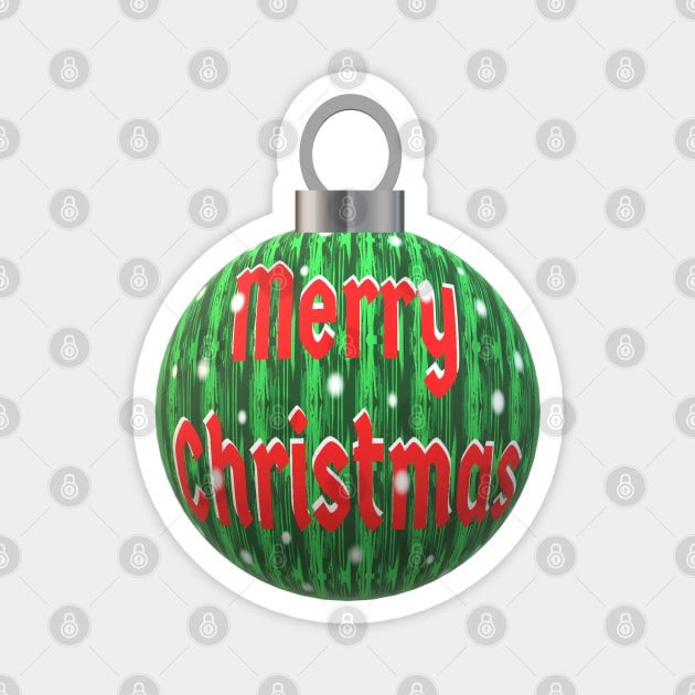 Christmas Tree Ornament with Merry Christmas, Falling Snow, and Red and White Letters Magnet by Art By LM Designs 