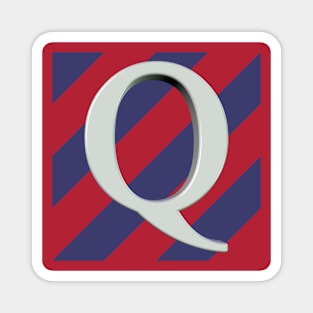 Old Glory Letter Q Dimensional Grey on Red and Blue Stripes Magnet