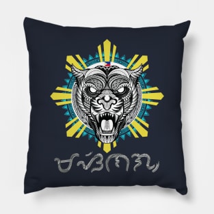 Philippine Sun Tribal line Art Tiger / Baybayin word Masinag (Transmitting light/Translucid) Pillow