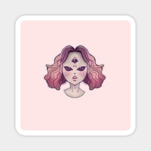 Angry alien girl Pink cute girlish aesthetic third eye kawaii Magnet