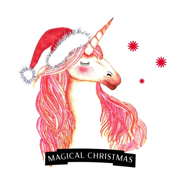 Magical christmas unicorn in watercolor by LatiendadeAryam