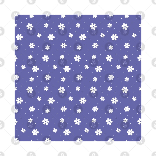 White Daisies on Periwinkle Blue Background by Kanary And Co