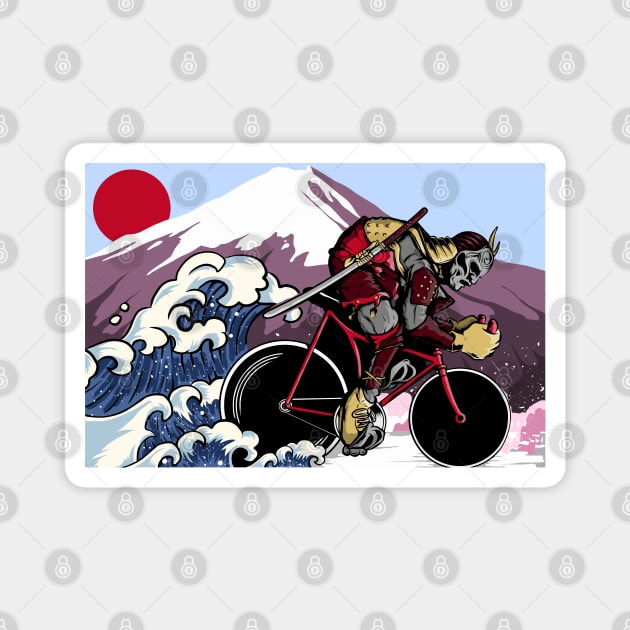 Japanese Samurai Cycling through Rushing Waves Magnet by PosterpartyCo
