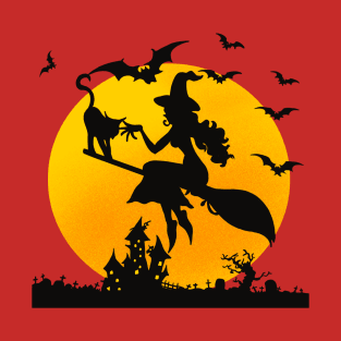 Funny Halloween Witch with Broom T-shirt T-Shirt