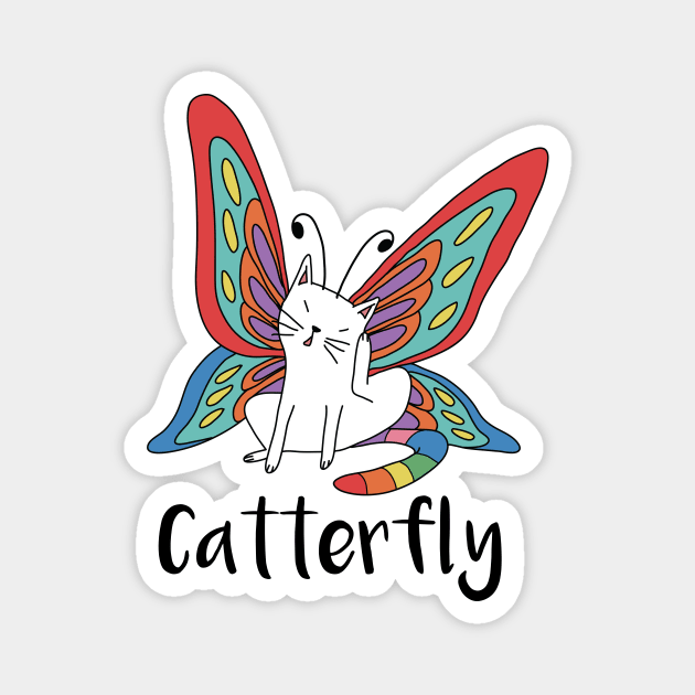 Cute Catterfly Cat Butterfly Pun Magnet by Freid