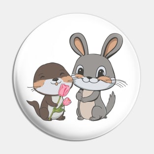 Rabbit & Otter Giving Tulip Pin