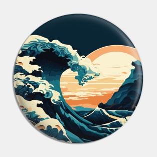 Vintage Ukiyo-e: Tranquil Waves in Traditional Style Pin