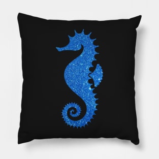 Bright Blue Faux Glitter Seahorse Pillow