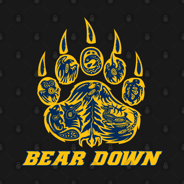 Golden Bear Paw with BEAR DOWN SAYING by Lacrosse & Motivational T-Shirts 