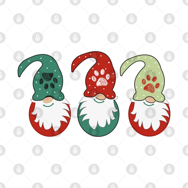 Paw prints with gnomes. Happy new year and Christmas design by GULSENGUNEL