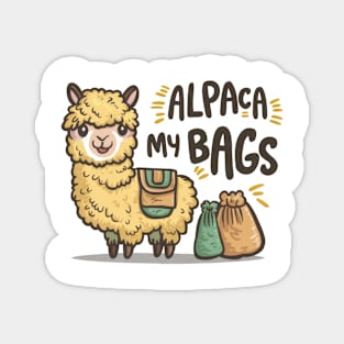 Cute Cartoon Alpaca with Bags - "Alpaca My Bags" Magnet