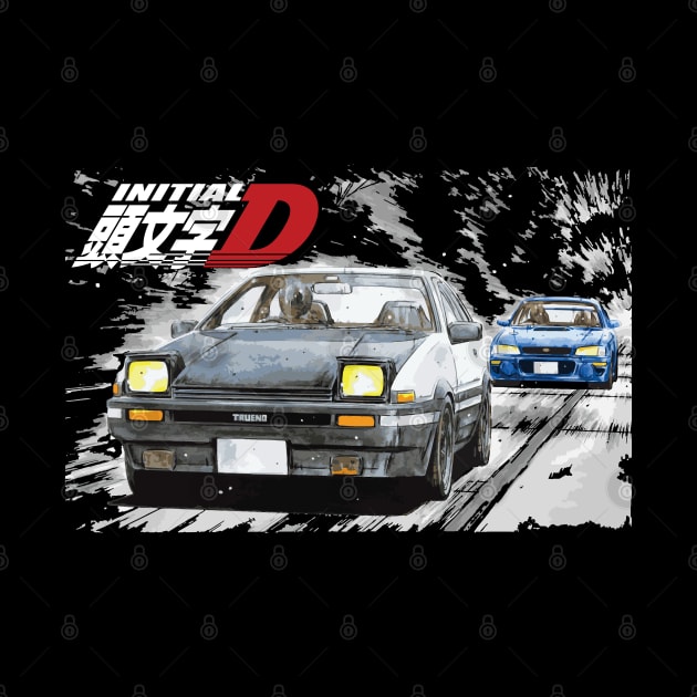 Initial D - Mountain Drift Racing Tandem Takumi Fujiwara AE86 vs Bunta Fujiwara GC8 STi Chase by cowtown_cowboy