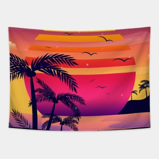 Fiery Sunset Synthwave Tapestry