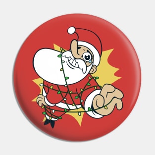 Funny Cartoon Santa Claus Caught in Christmas Lights Pin