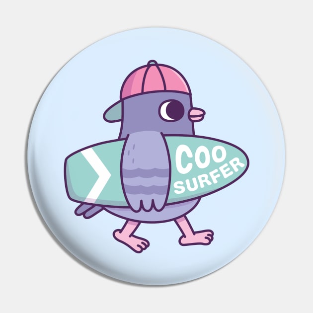 Cute Pigeon With Surfboard Coo Surfer Funny Pin by rustydoodle