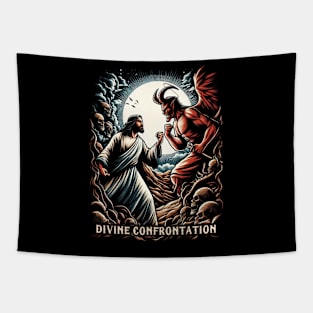 Divine Confrontation, Jesus spiritual battle and victory over temptation Tapestry