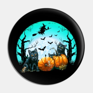 Back Cat And Pumpkin in The Moon Halloween Pin