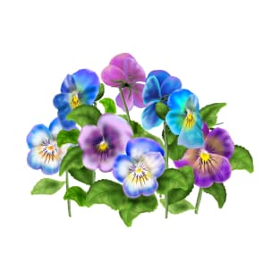 Beautiful Pansy Flowers Violet Viola Tricolor Floral Pattern T-Shirt