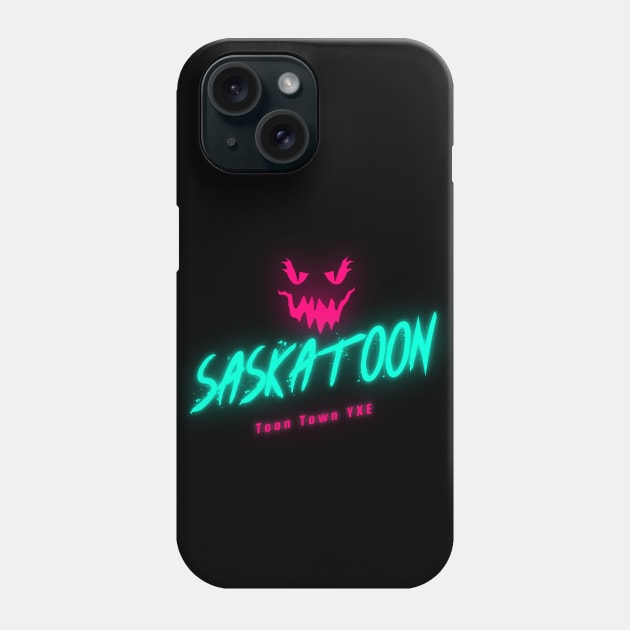 Neon Pink Glow Jack O'Lantern Saskatoon in Anaglyph Style Phone Case by Stooned in Stoon