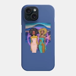 Two Afro Fashion Dolls with halo on desert road Phone Case